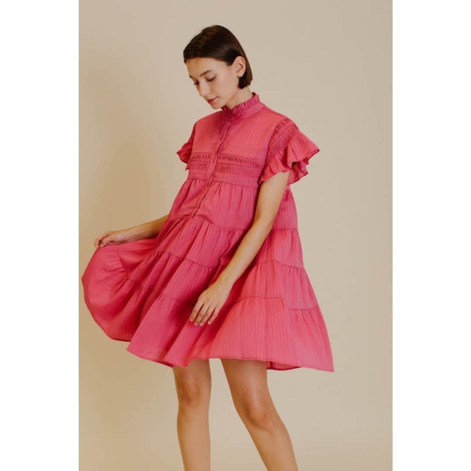 Pleated Flutter Dress Pink