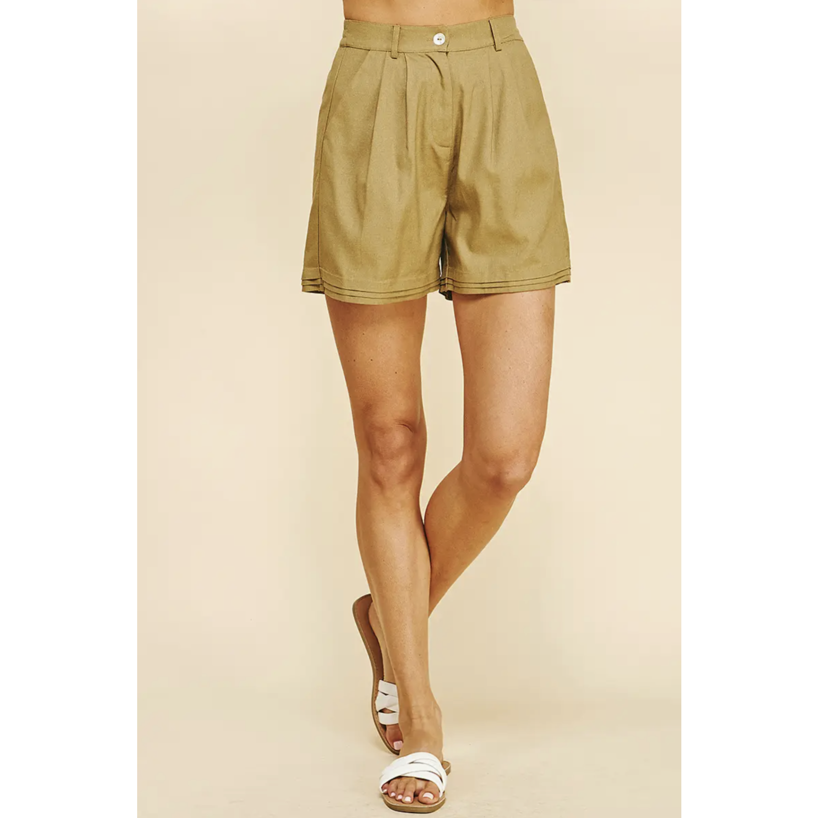 Pintuck detail woven shorts