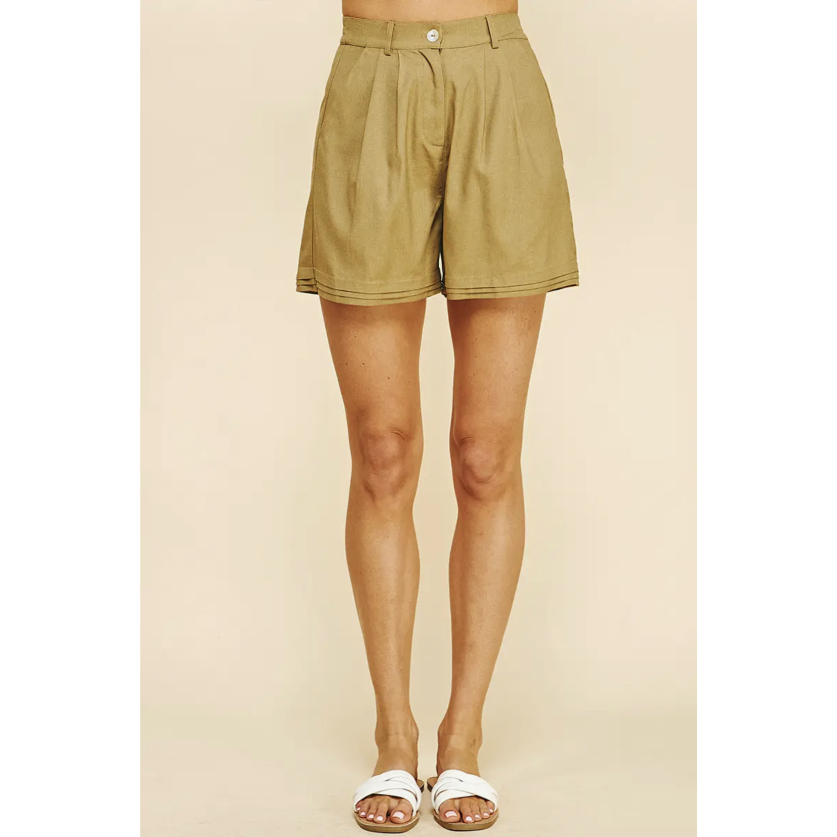 Pintuck detail woven shorts