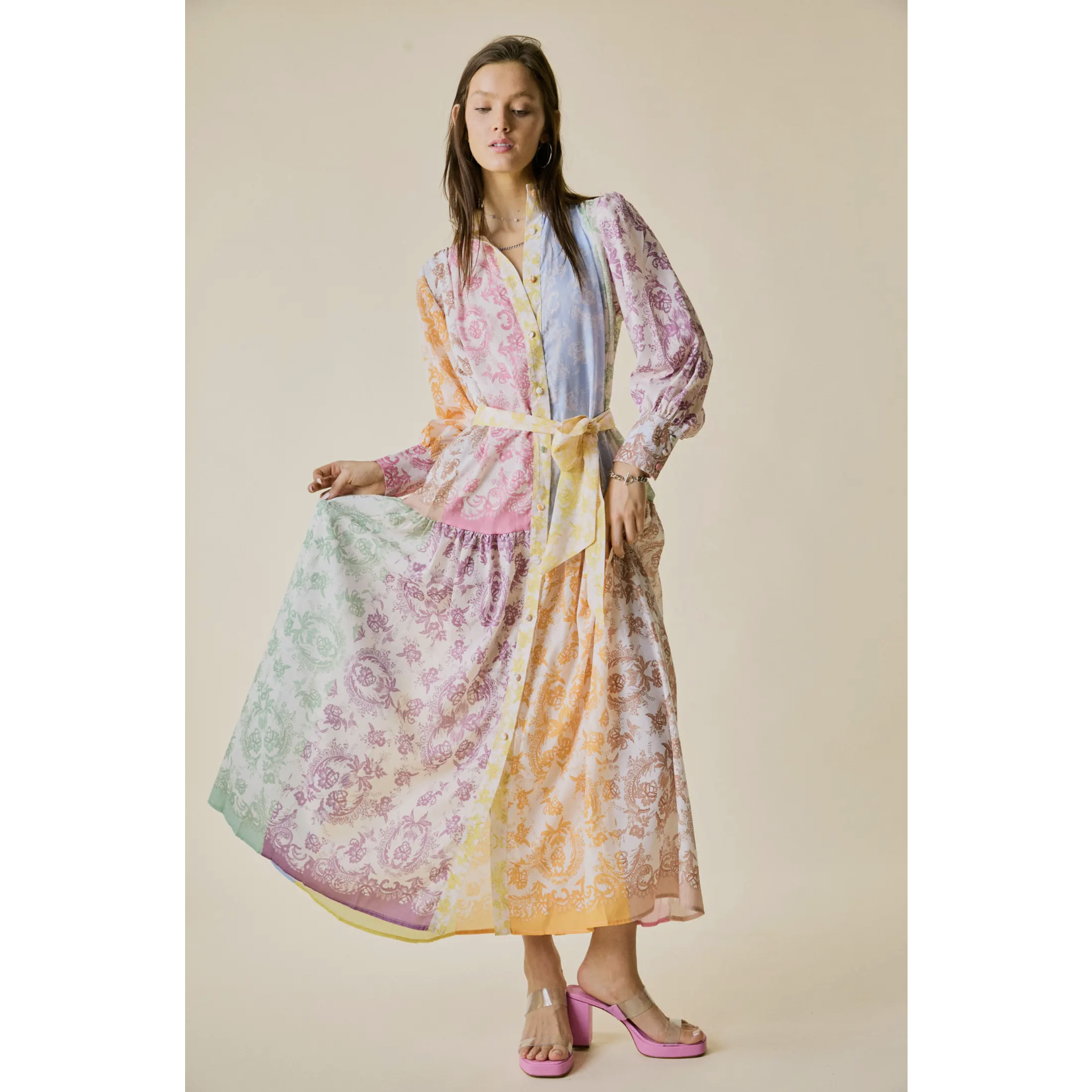 Pastel colorblock print maxi