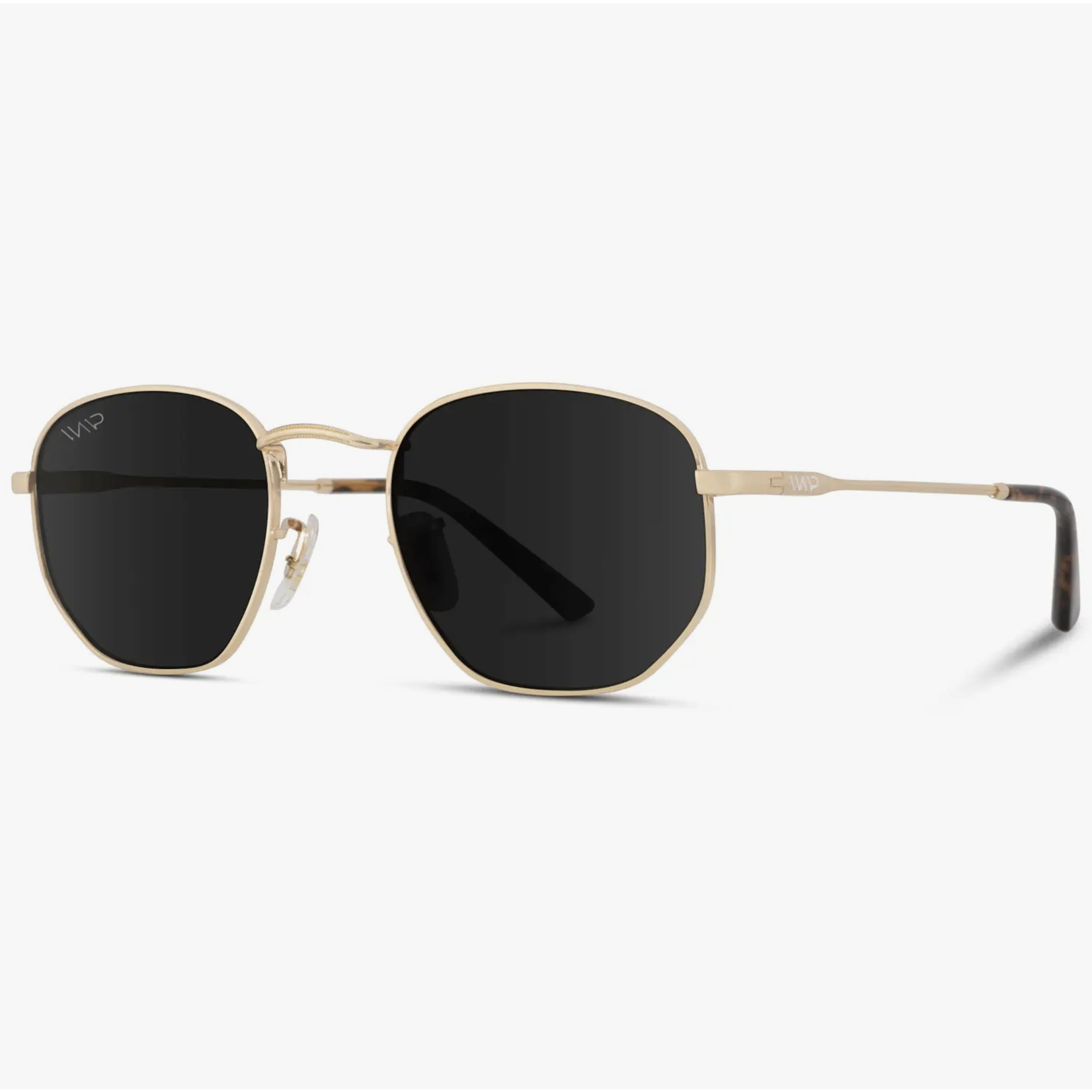 Bexley - Geometric Retro Round Polarized Hexagonal Sunglasses Gold Frame/Black Lens