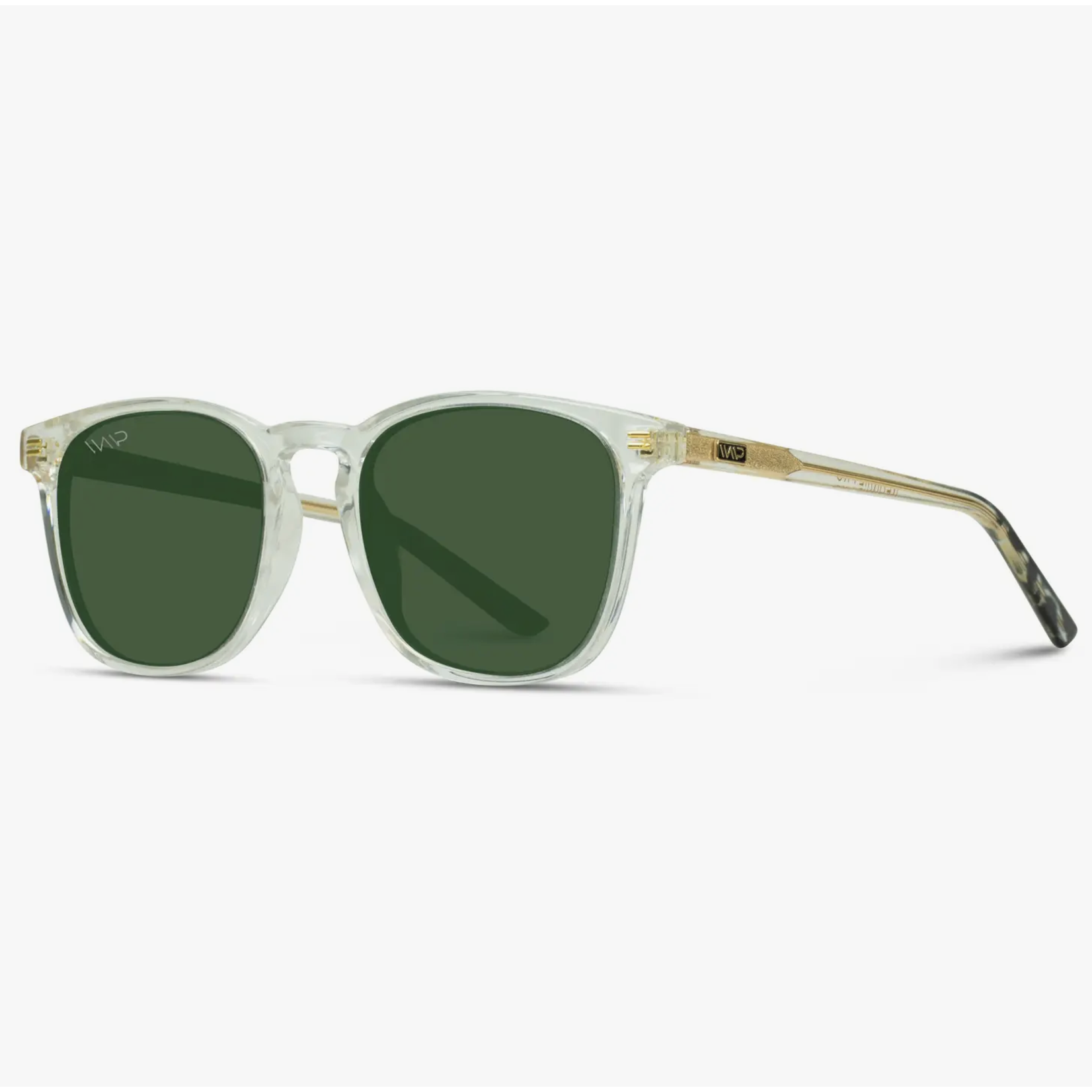 Nick - Square Modern Flat Lens Polarized Mirrored Sunglasses Clear Frame /  Smoke Green Lens