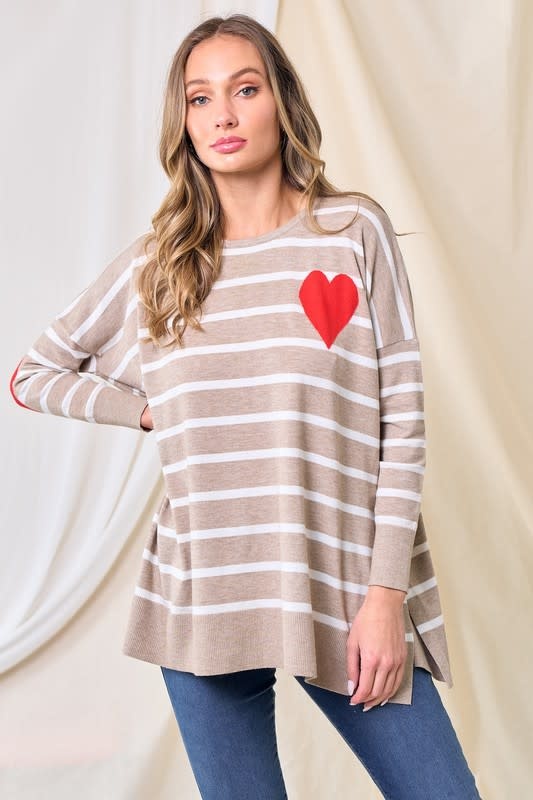 Heart Elbow Patch Knit Sweater White / M