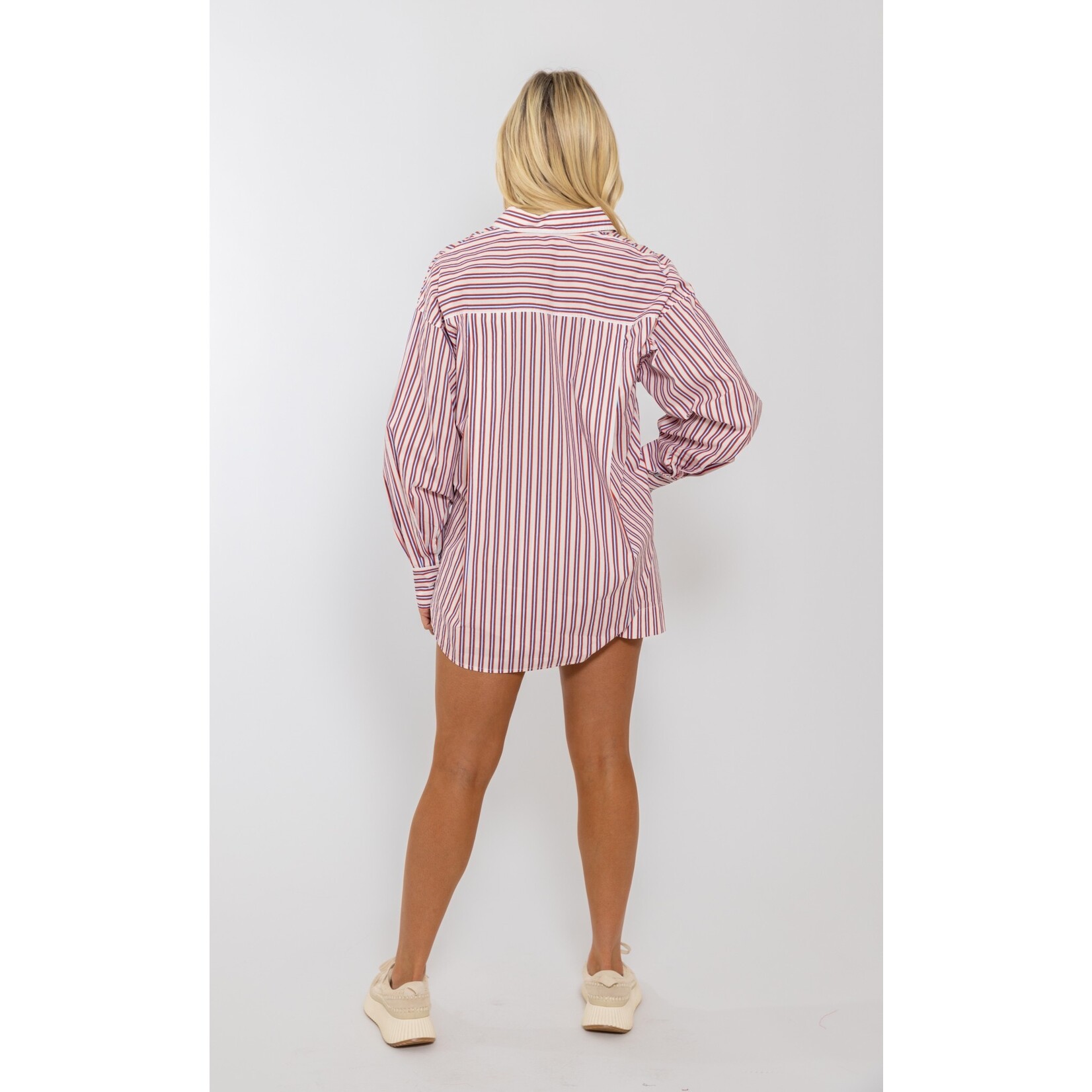 Stripe poplin button up pocket top