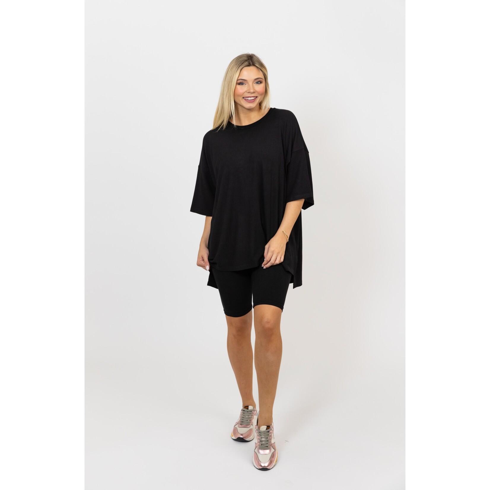 Solid Ribbed Crew Knit Tunic