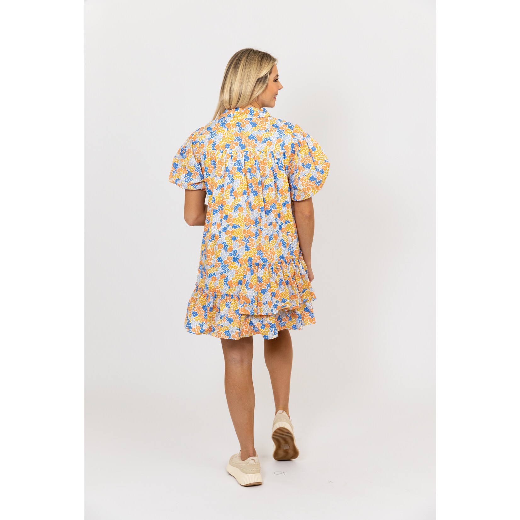 Ditzy Floral Poplin Ruffle Bottom Puff Slv Dress