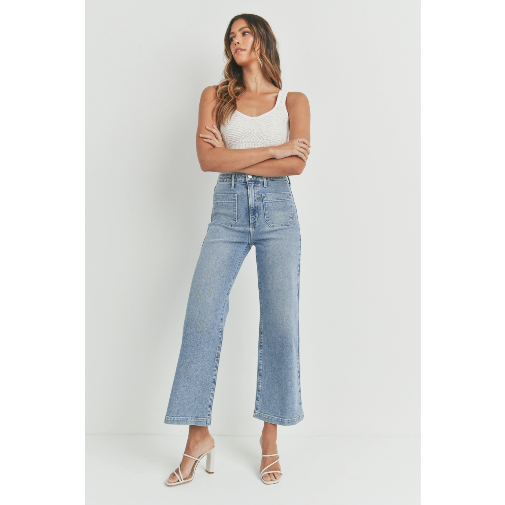 Patch pocket wide leg denim