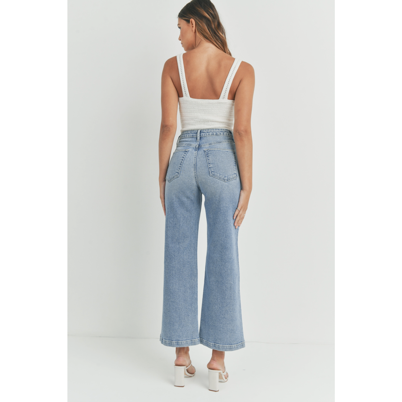 Patch pocket wide leg denim