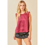 Ruffle detail satin top maroon