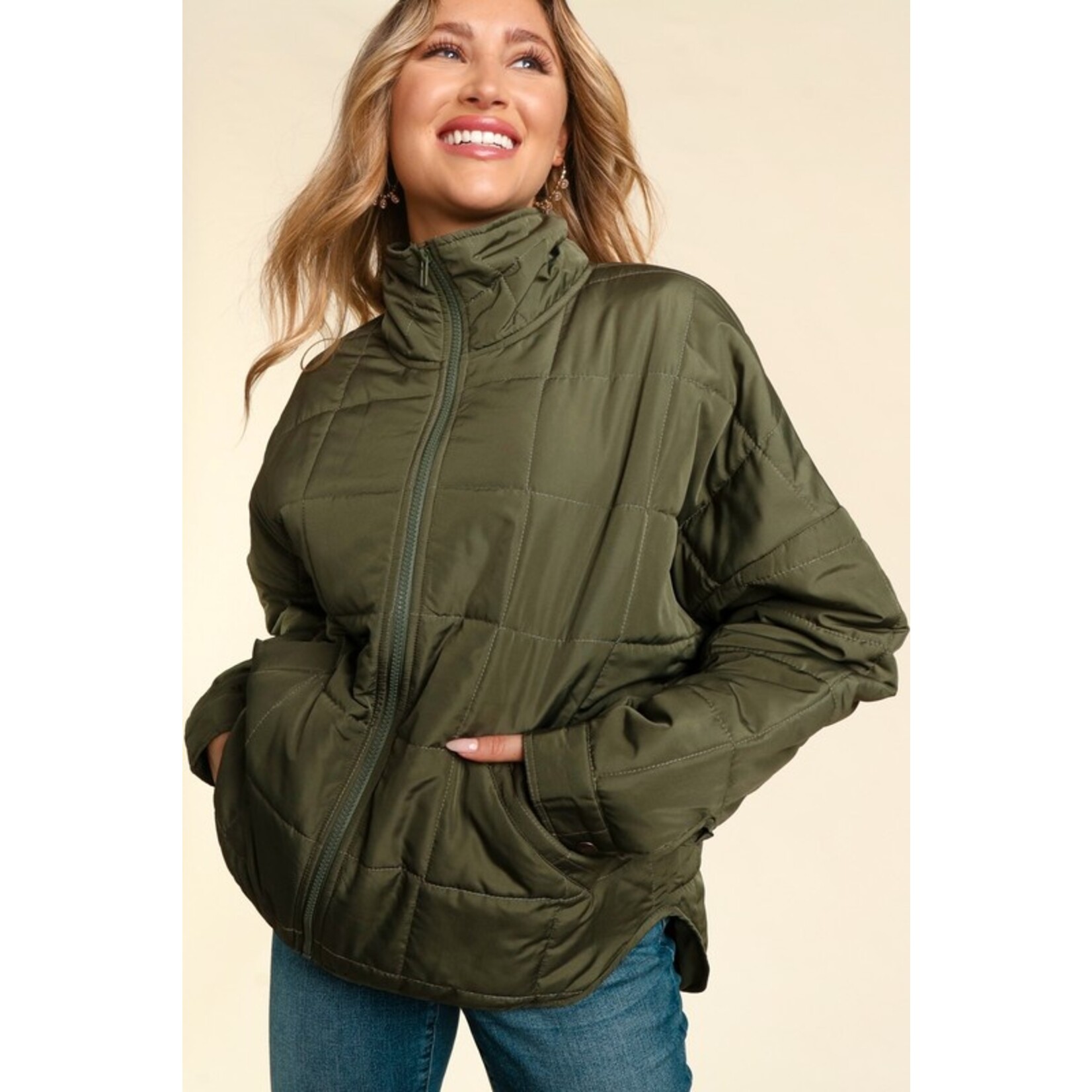 High neck quilted puffer