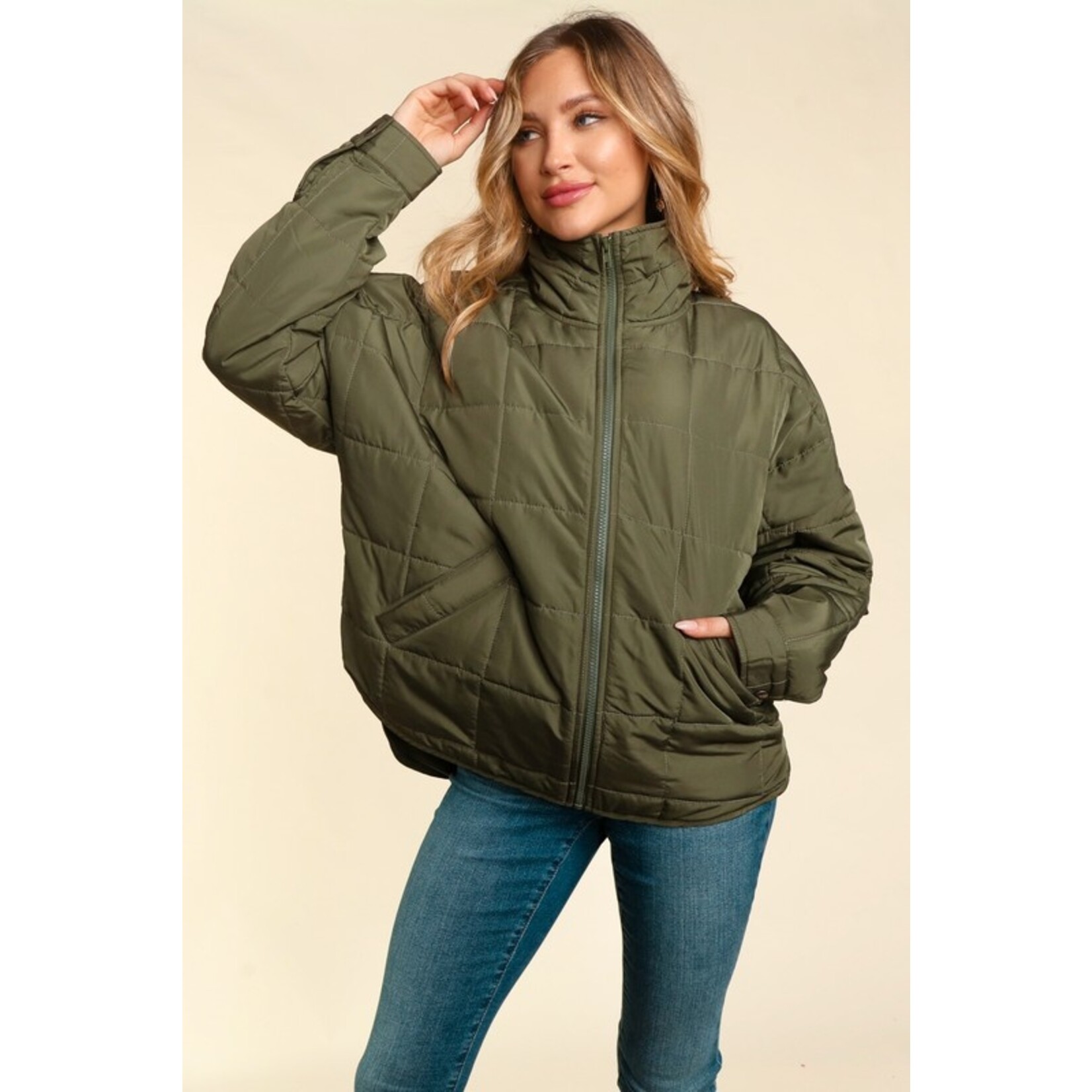 High neck quilted puffer