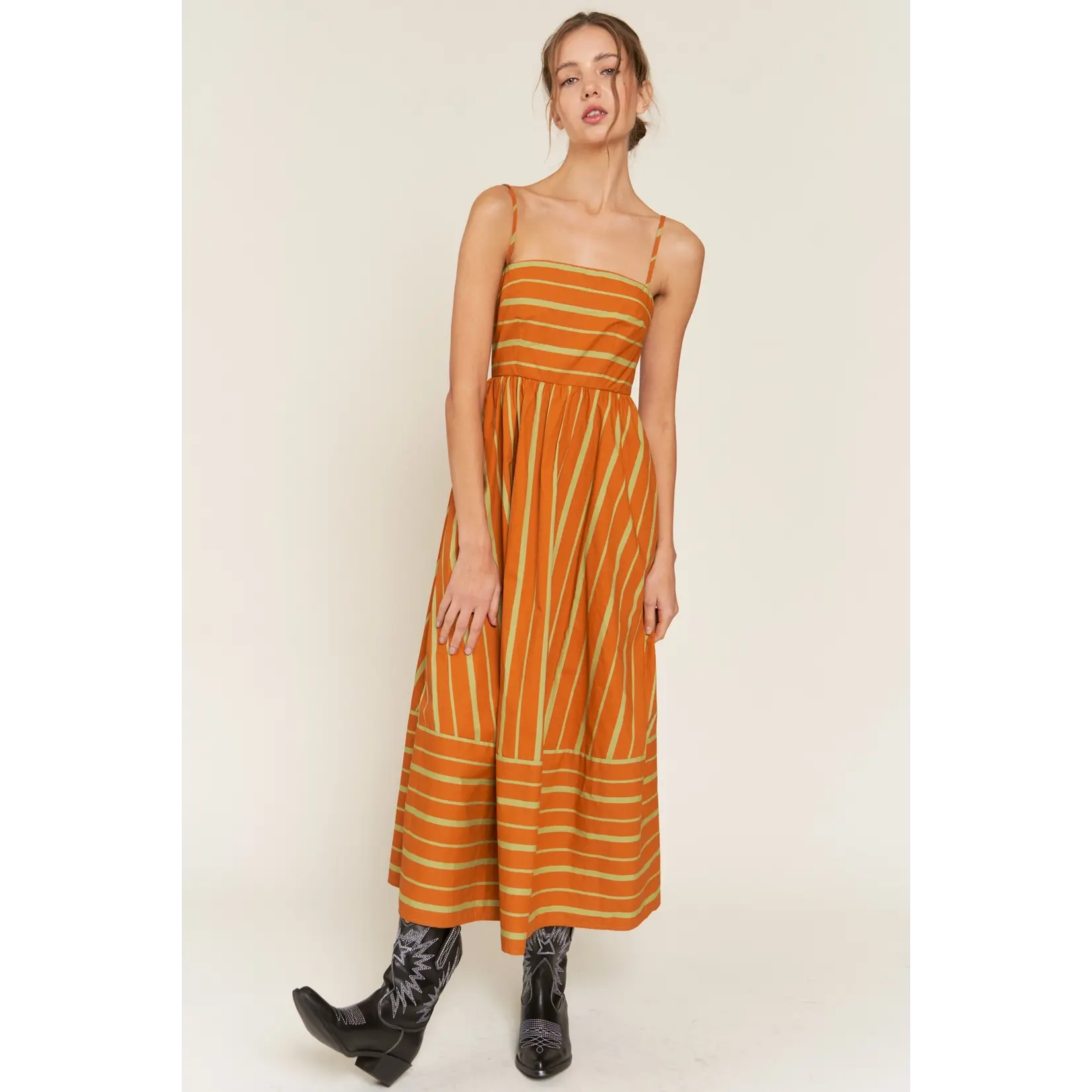 Striped rust midi dress