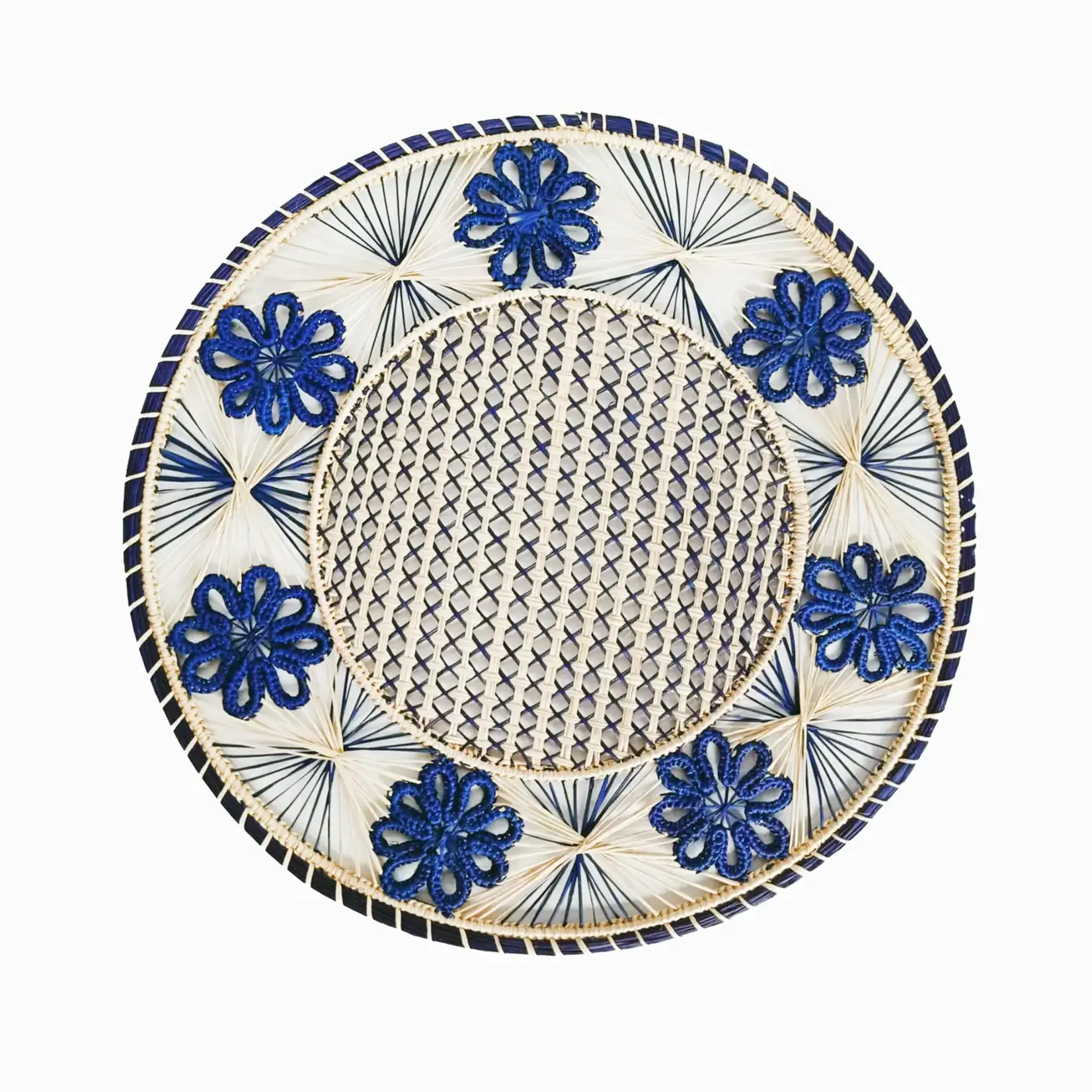 Flora Straw Placemat Blue