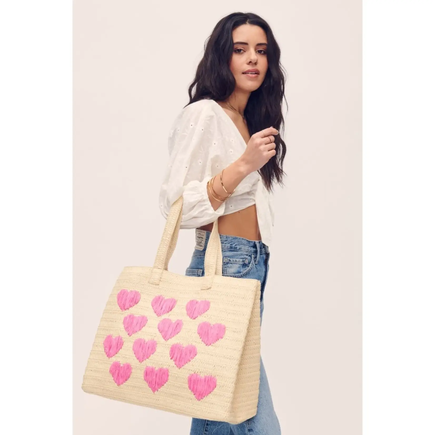 Francine Ivory Pink Heart Print Bag