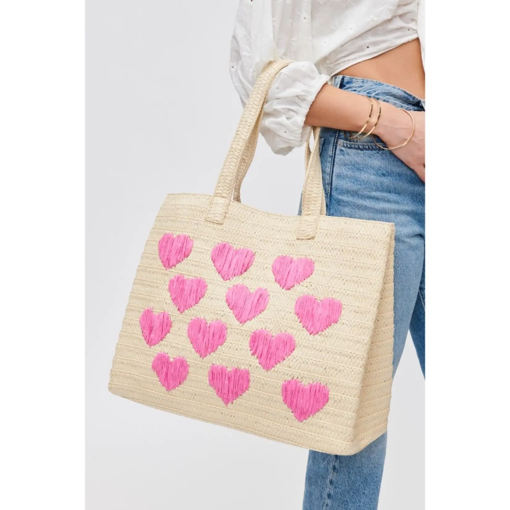Francine Ivory Pink Heart Print Bag