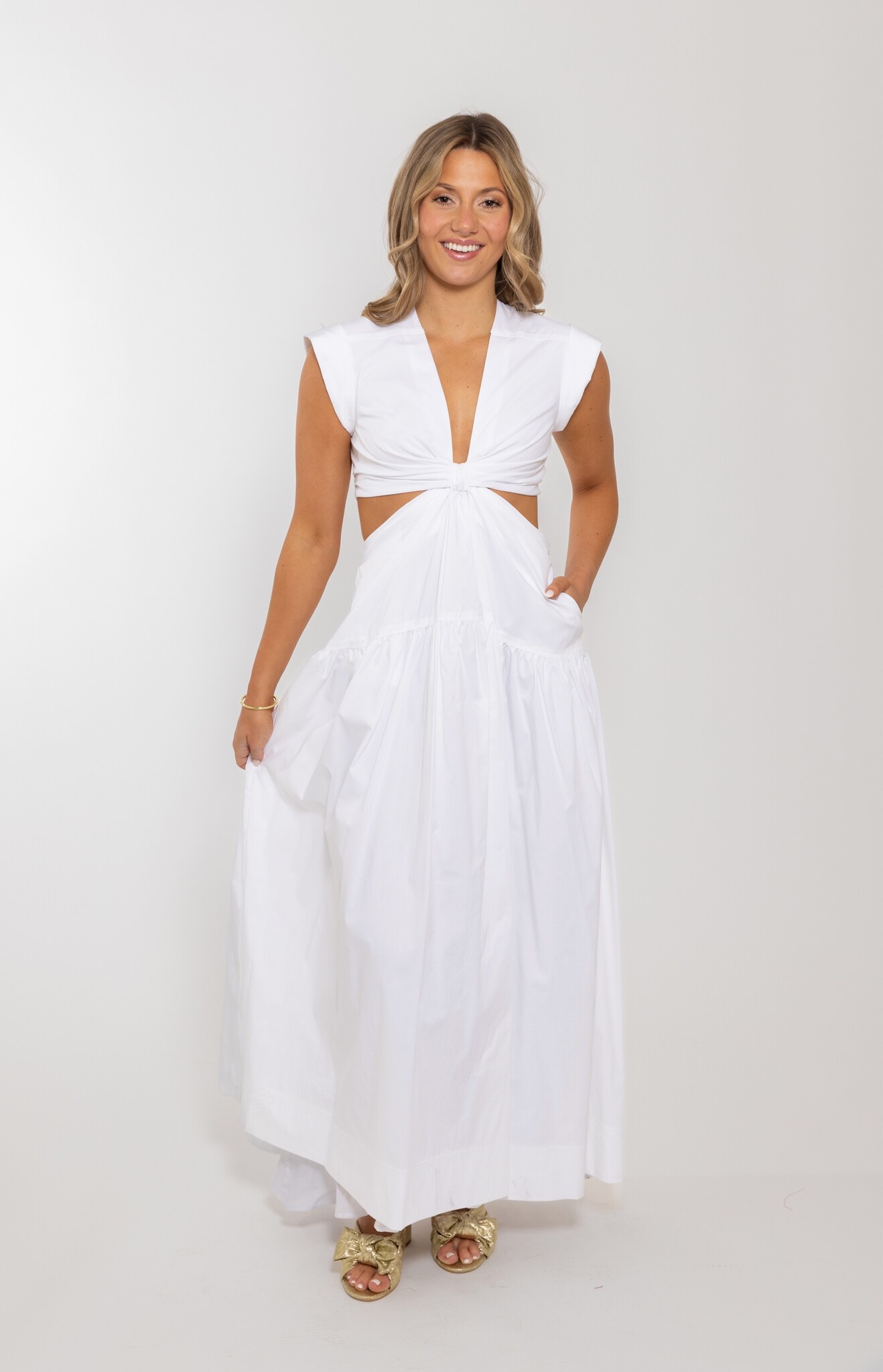 Solid Poplin Knot Cut-out Maxi Dress - Edit
