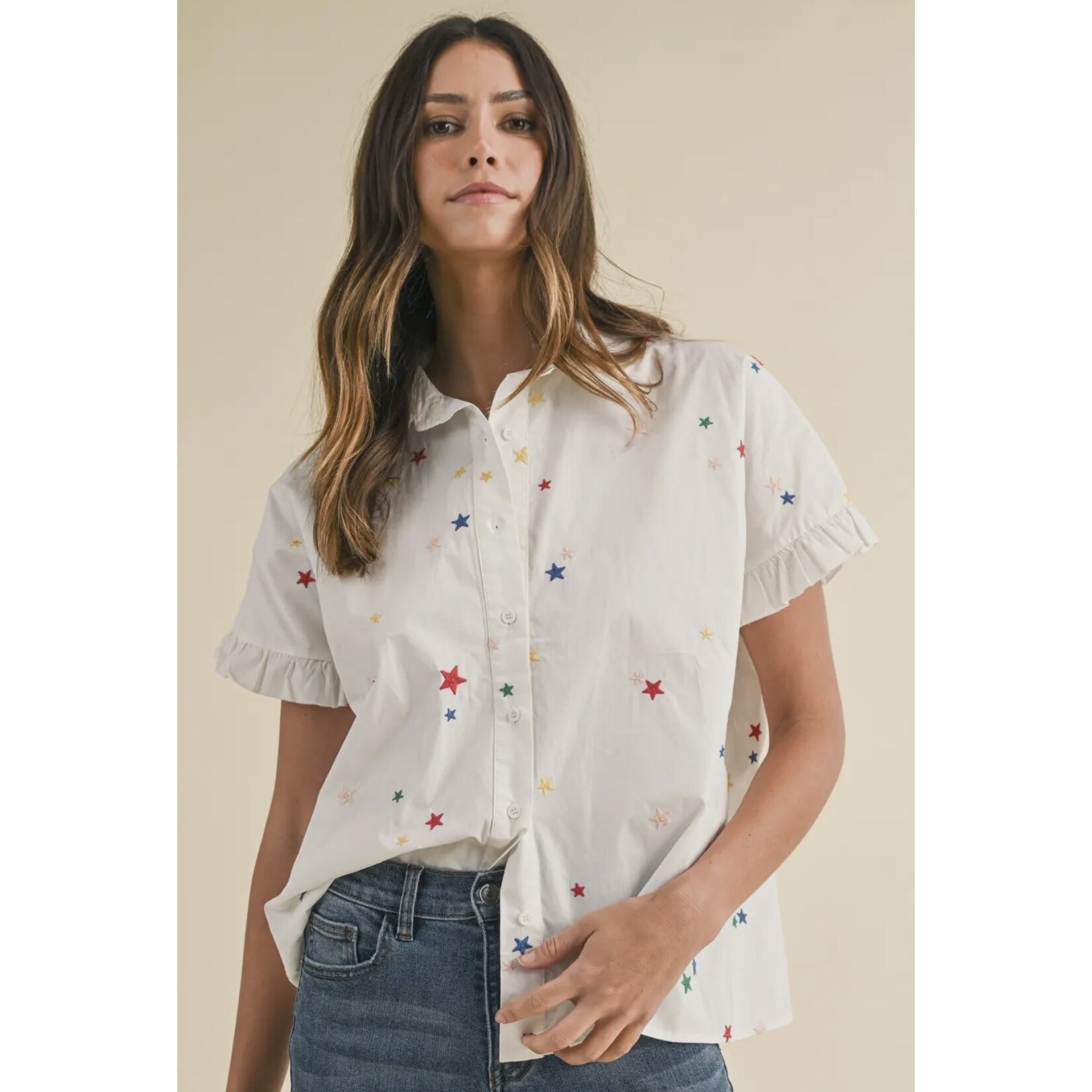 Star Embroiered Ruffle Shirt