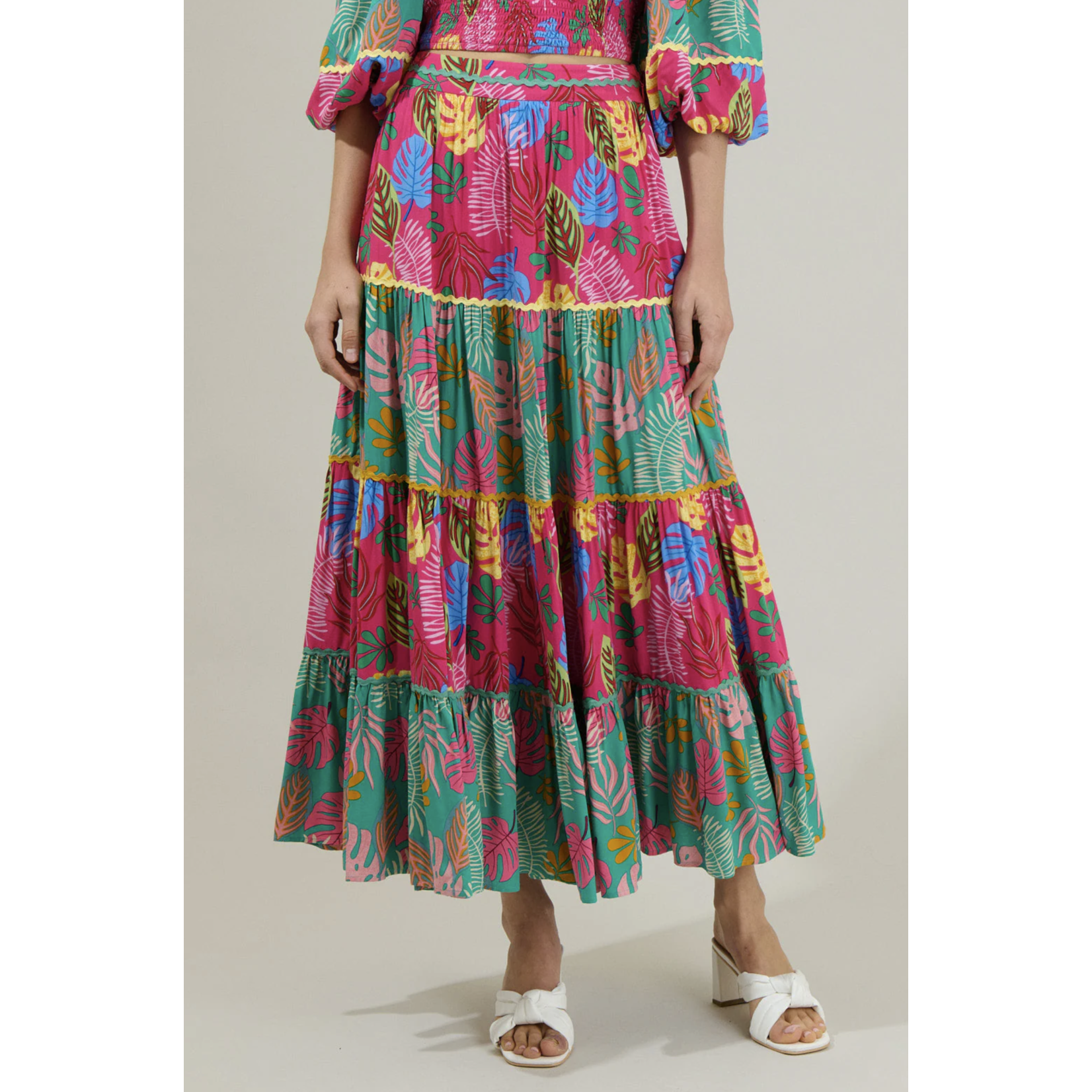 Marina Tropical Tiered Maxi Skirt