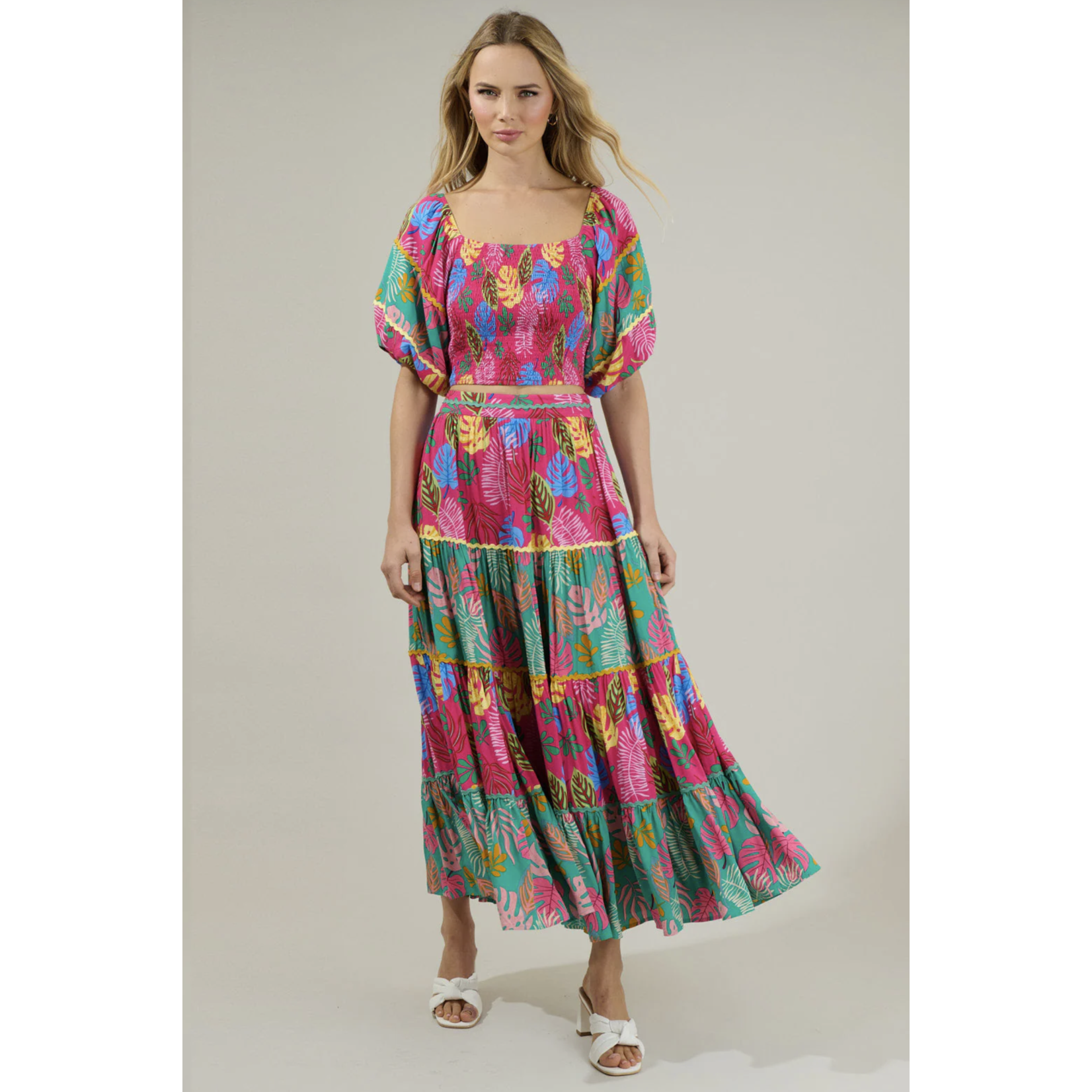 Marina Tropical Tiered Maxi Skirt