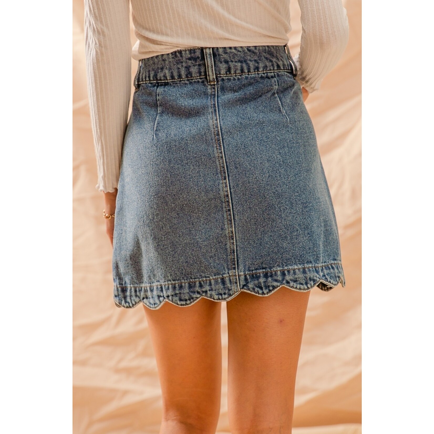 Scallop Front Denim Skirt