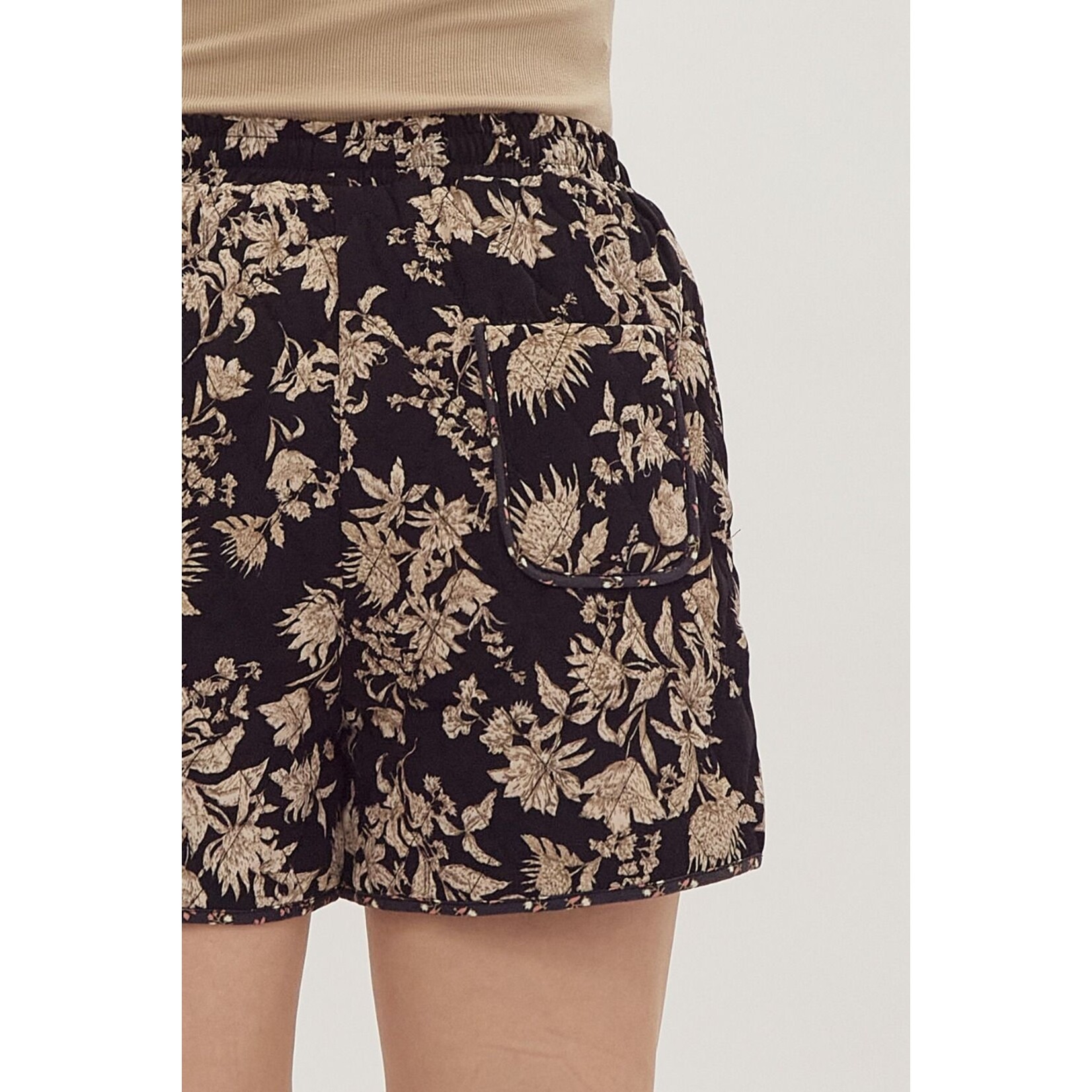 Quilted Floral Shorts Blk