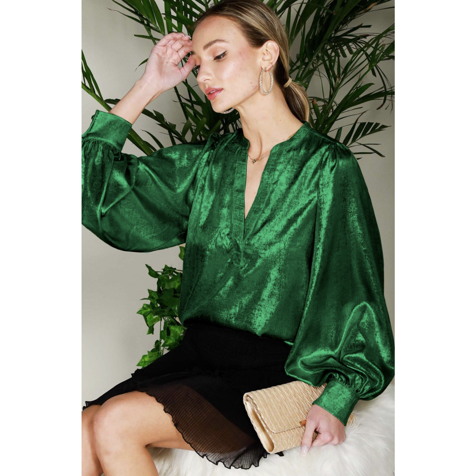 Metallic Balloon Slv Blouse
