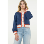 Navy Button Up Ric Rac Cardigan