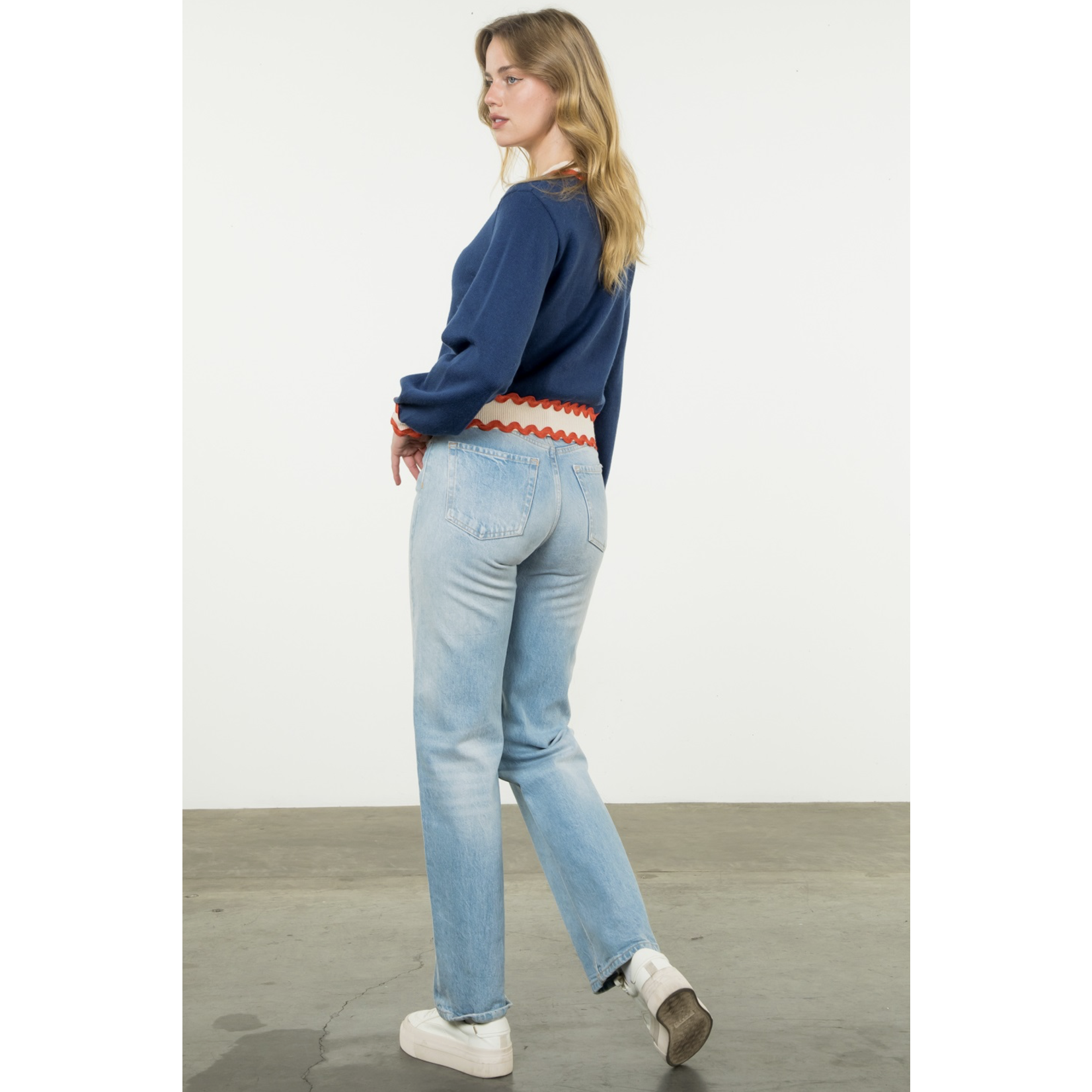 Navy Button Up Ric Rac Cardigan