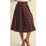 Plaid Box Pleat Midi Skirt