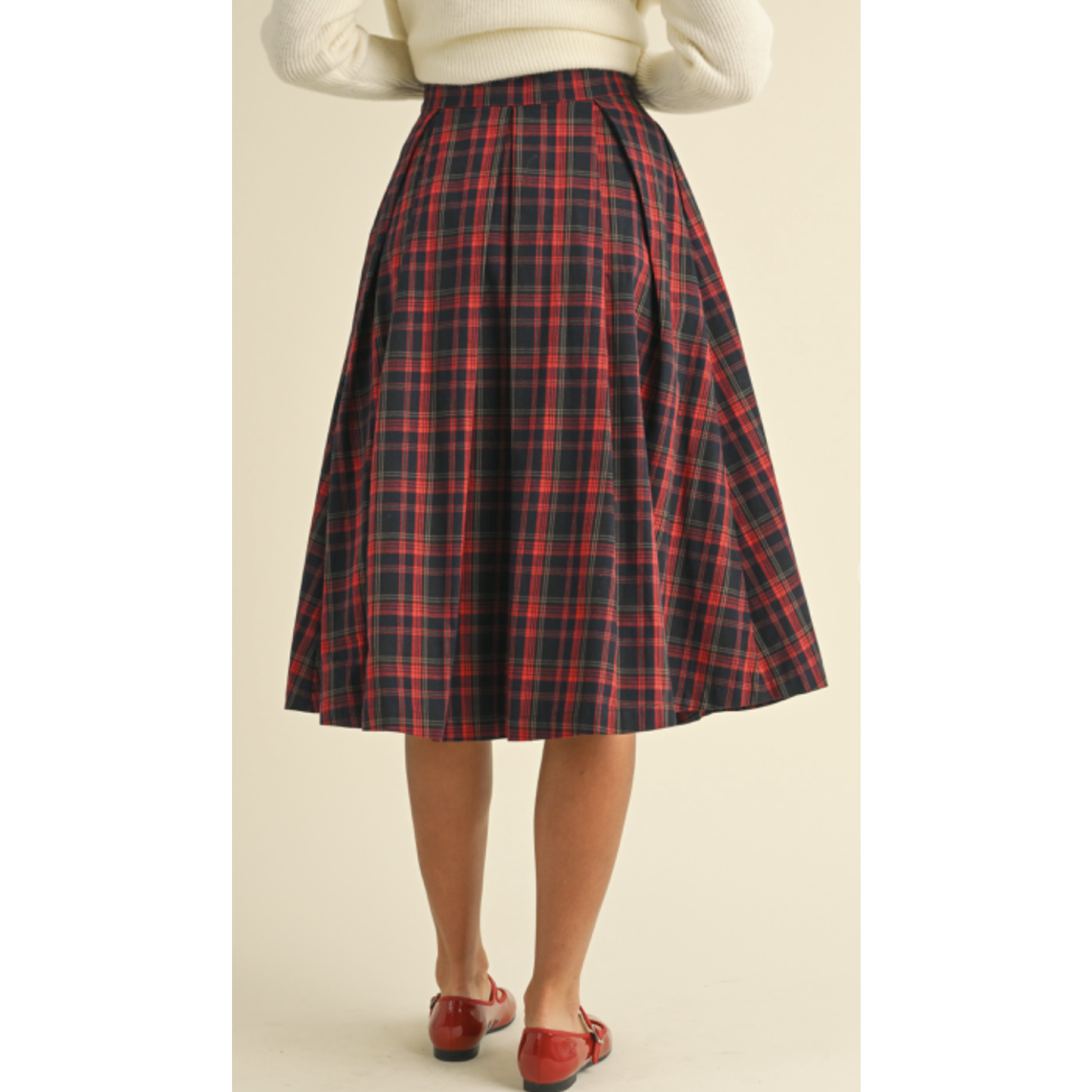 Plaid Box Pleat Midi Skirt