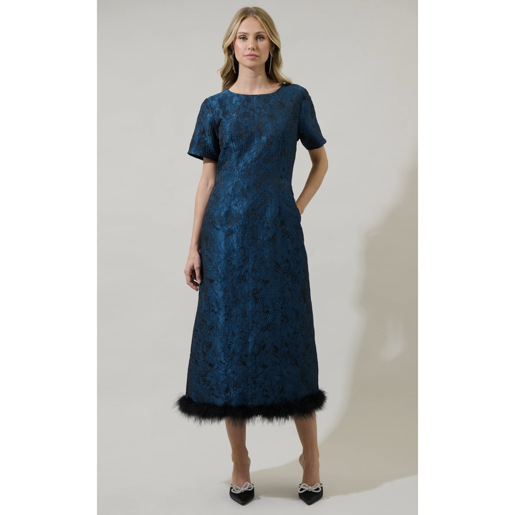 Jacquard Feather Midi Dress