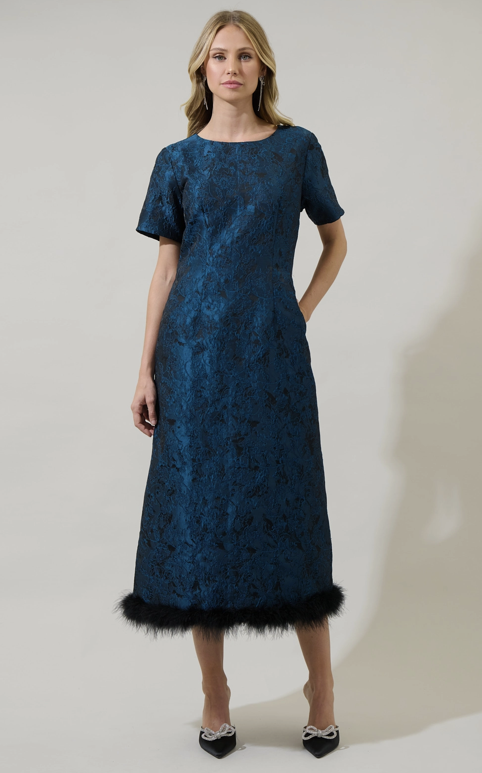 Jacquard Feather Midi Dress - Edit