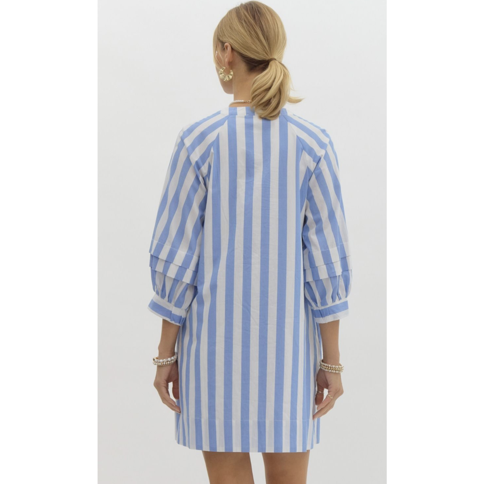 Split V Stripe Dress Blue
