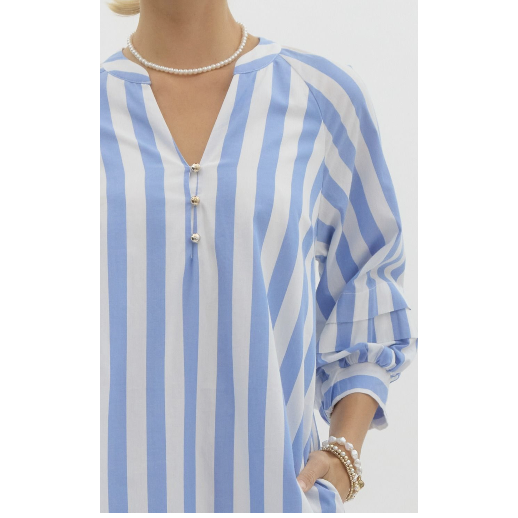 Split V Stripe Dress Blue