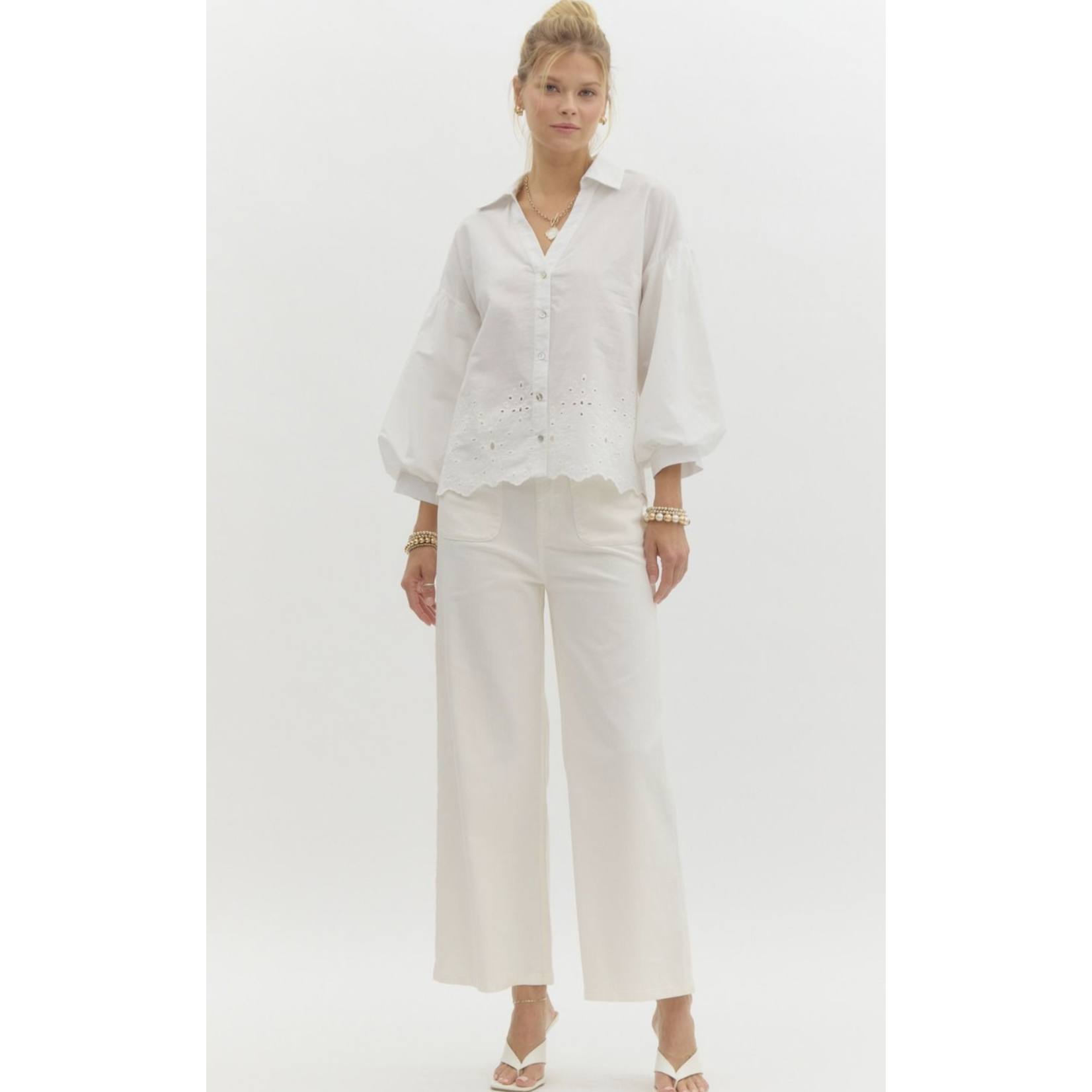 Eyelet Embroidered Button Blouse