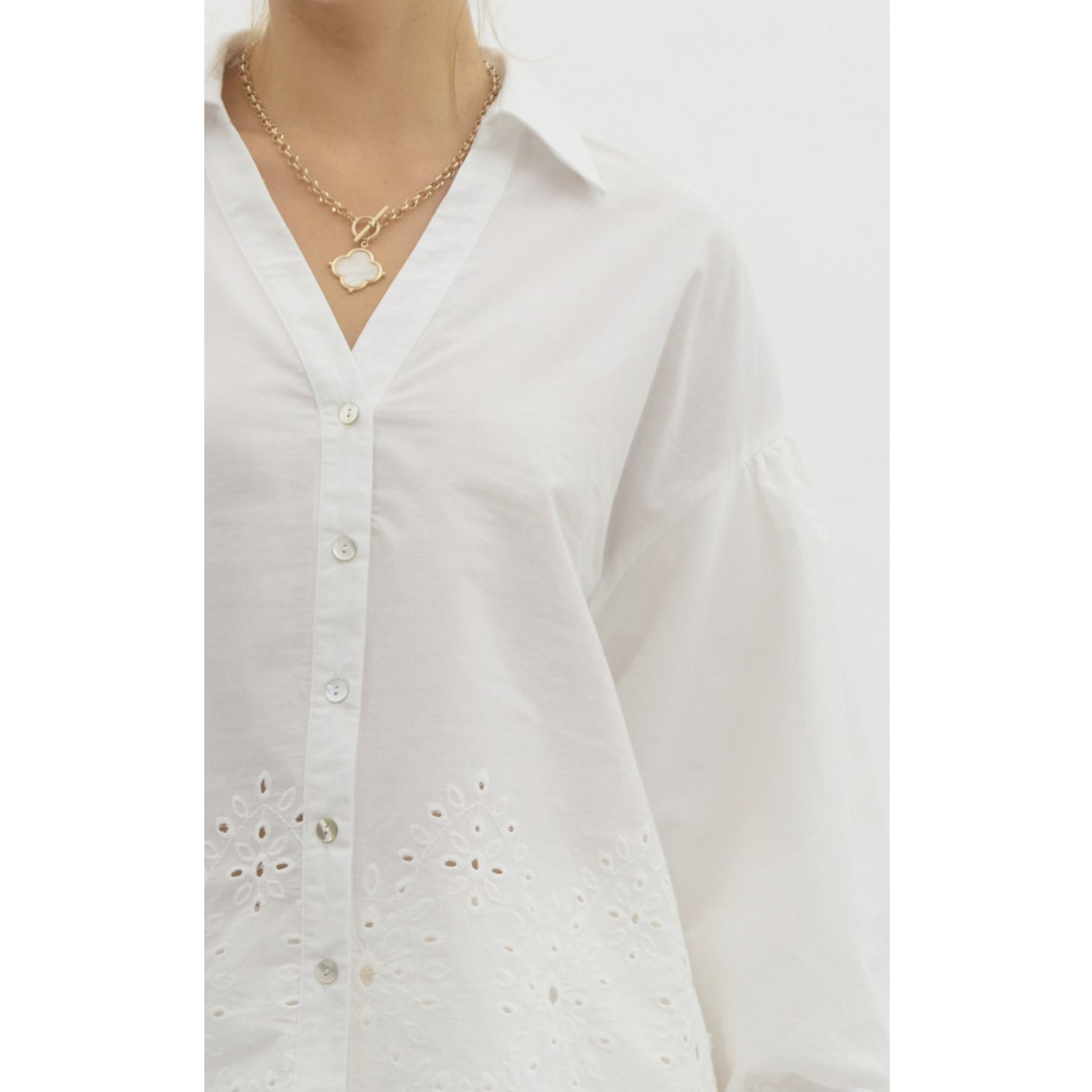 Eyelet Embroidered Button Blouse