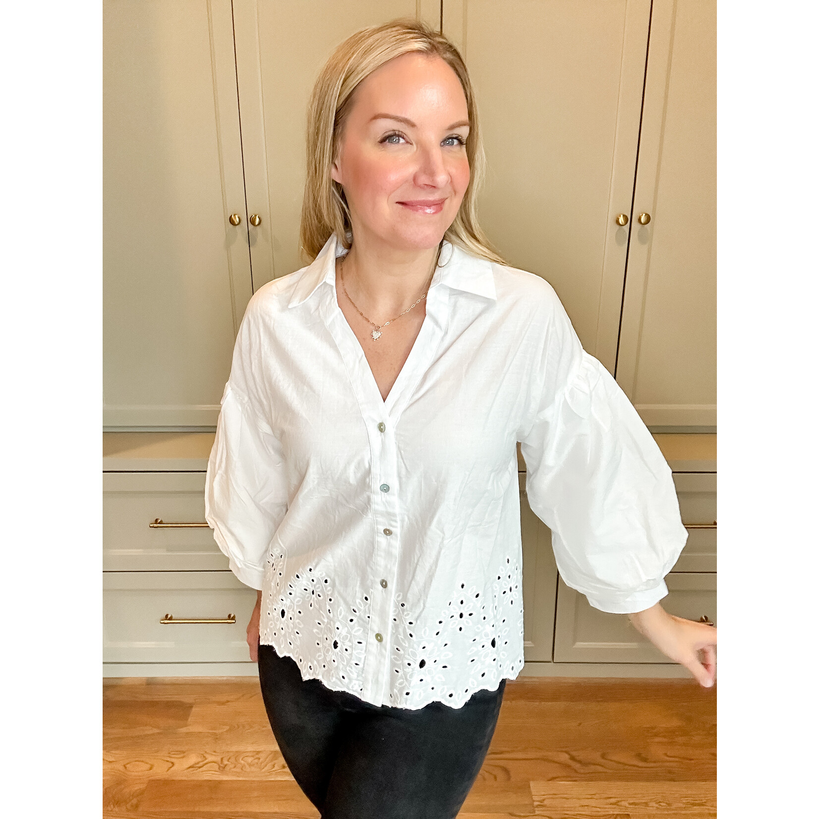 Eyelet Embroidered Button Blouse