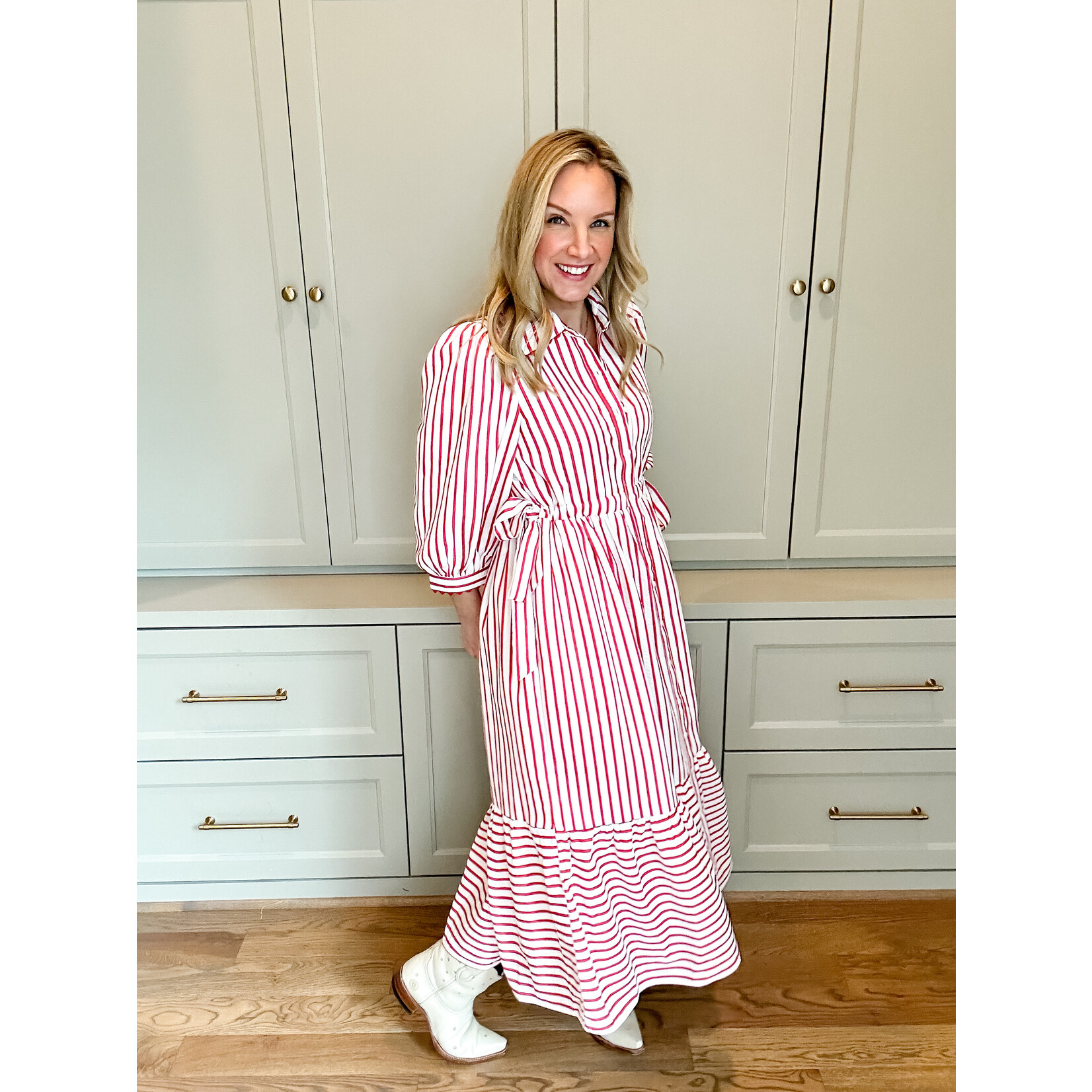 Textured button Front midi Dress