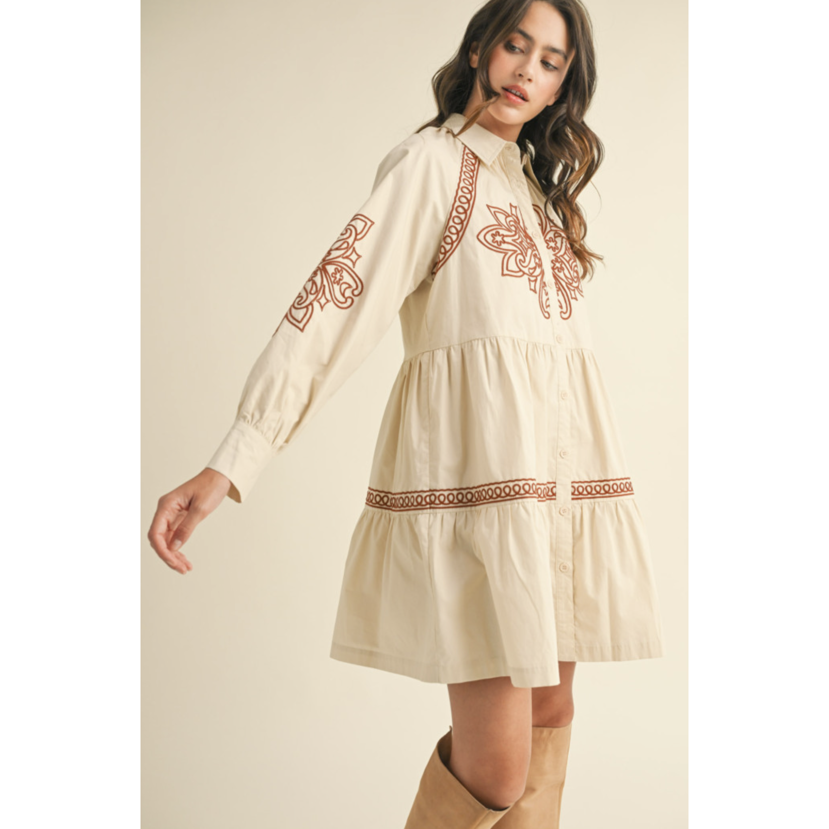 Carrie Embroidered Button Down Dress
