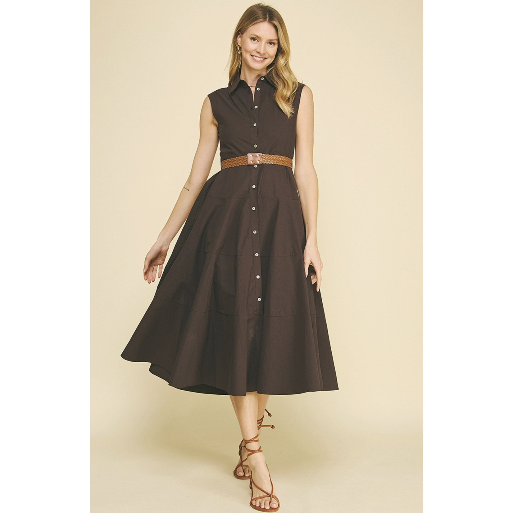 Eleanor Belted Midi Dk Brn