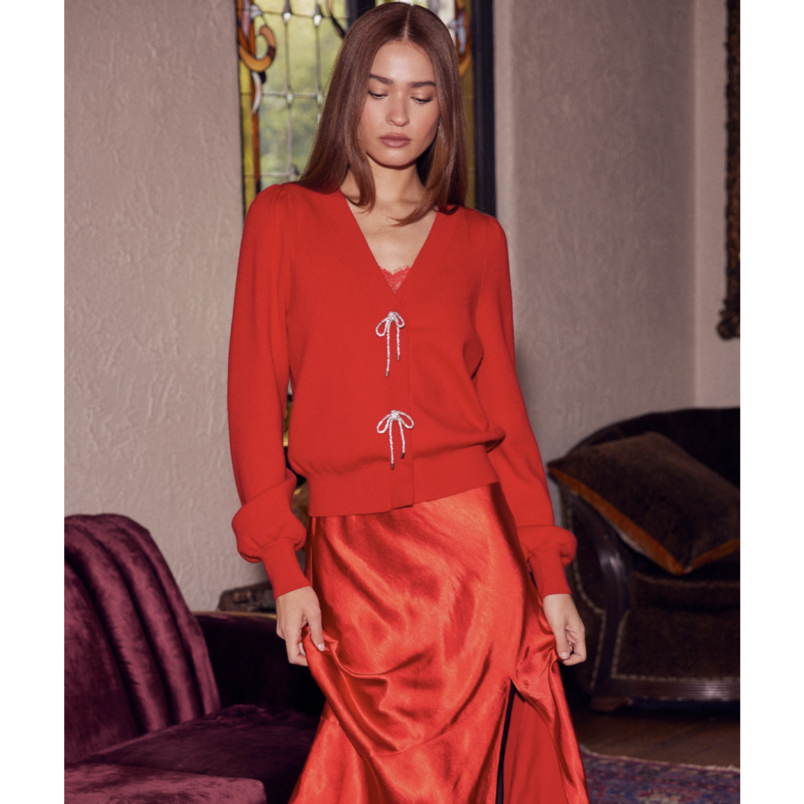 Lauren Red Bow Cardi
