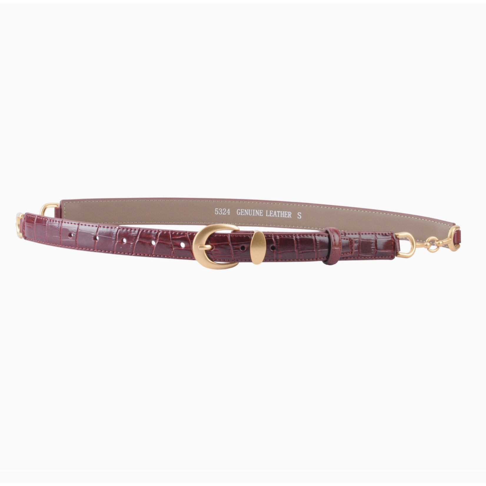 Cindy Skinny Oxblood Croc Belt