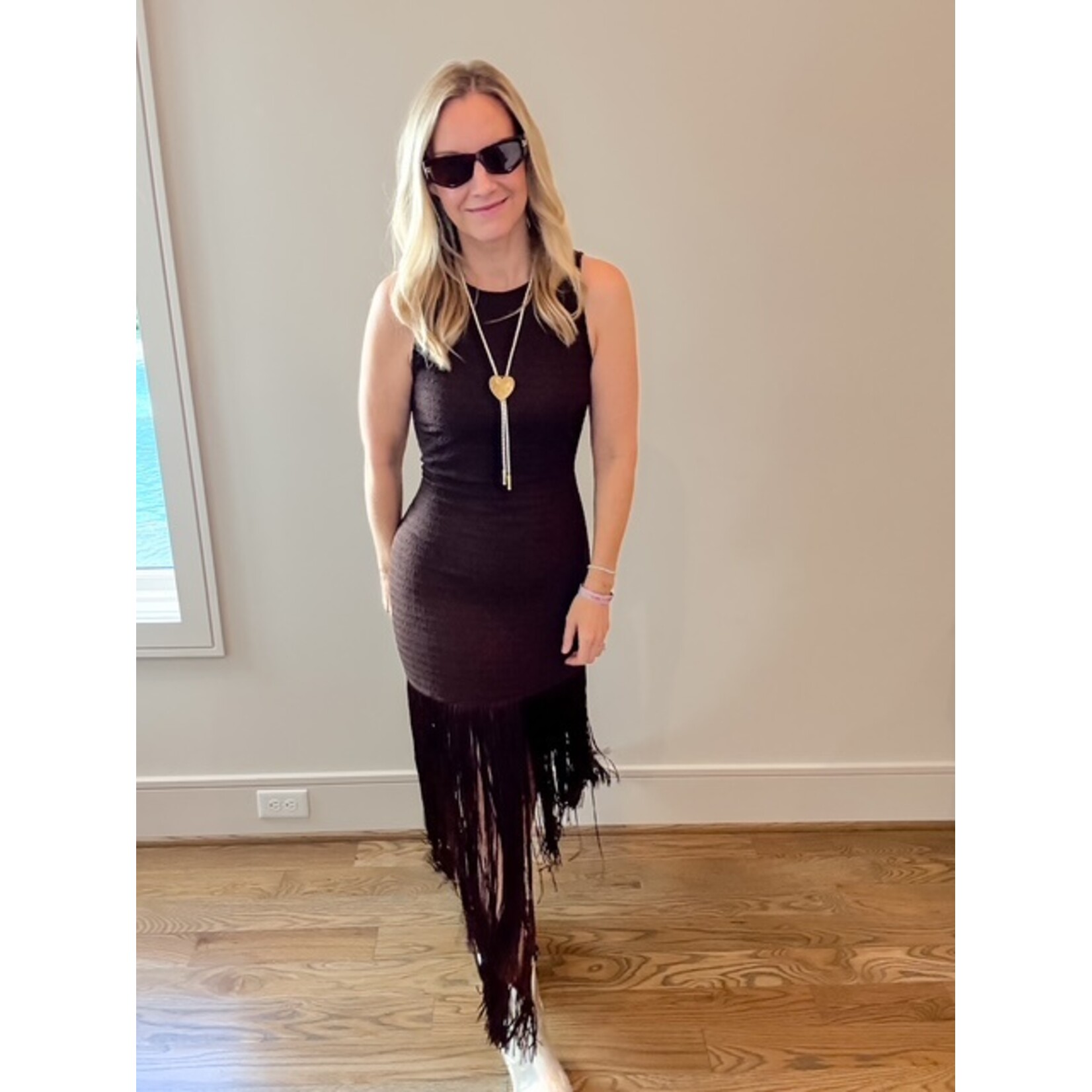 Chocolate Open Back Fringe Maxi