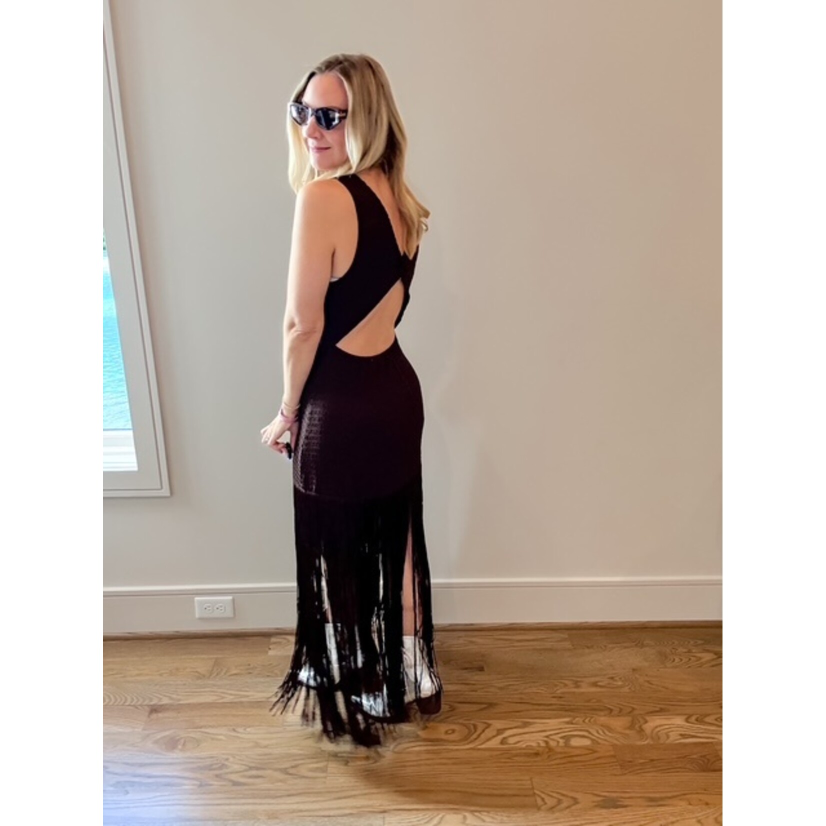 Chocolate Open Back Fringe Maxi