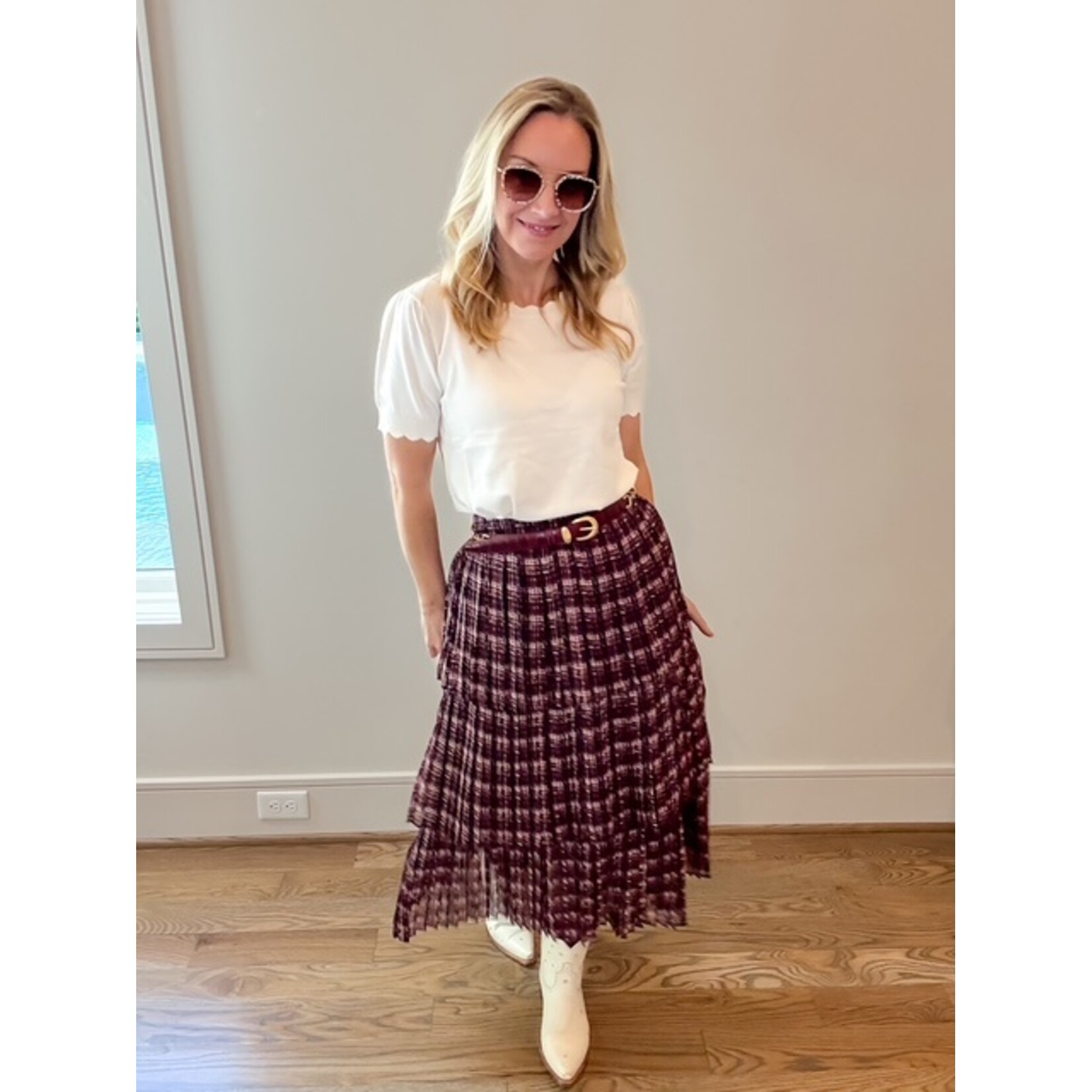 Bella Burgundy Plaid Skirt