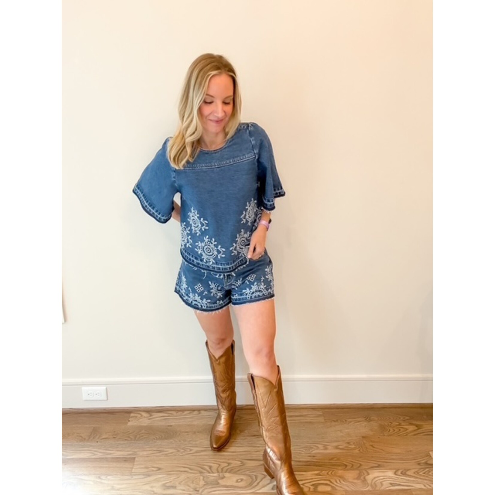 Miranda Denim Embroidered Shorts