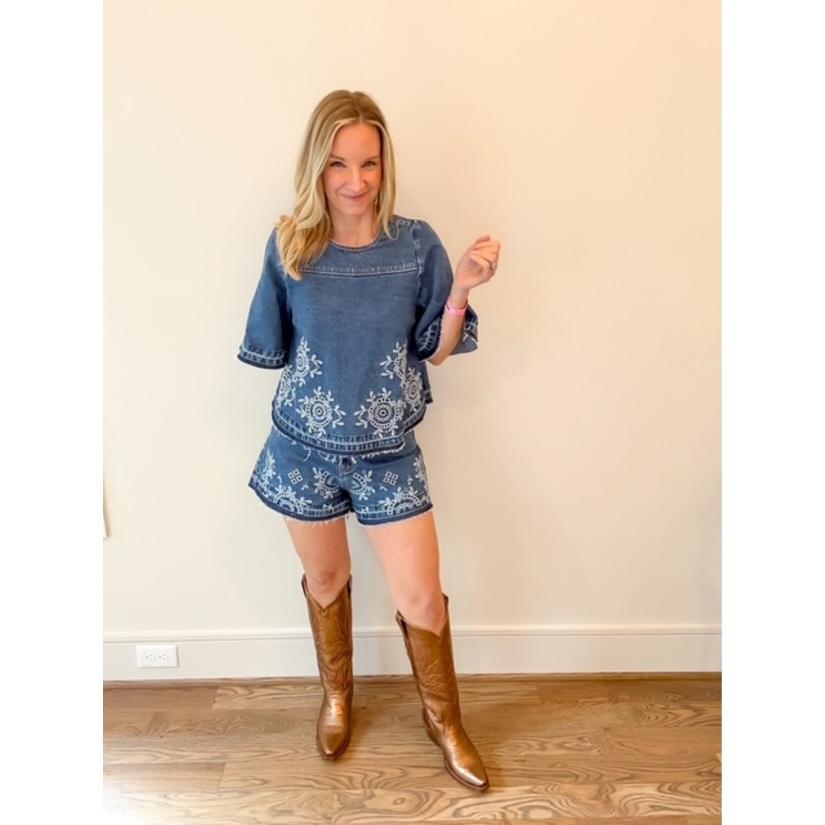 Miranda Denim Embroidered Top