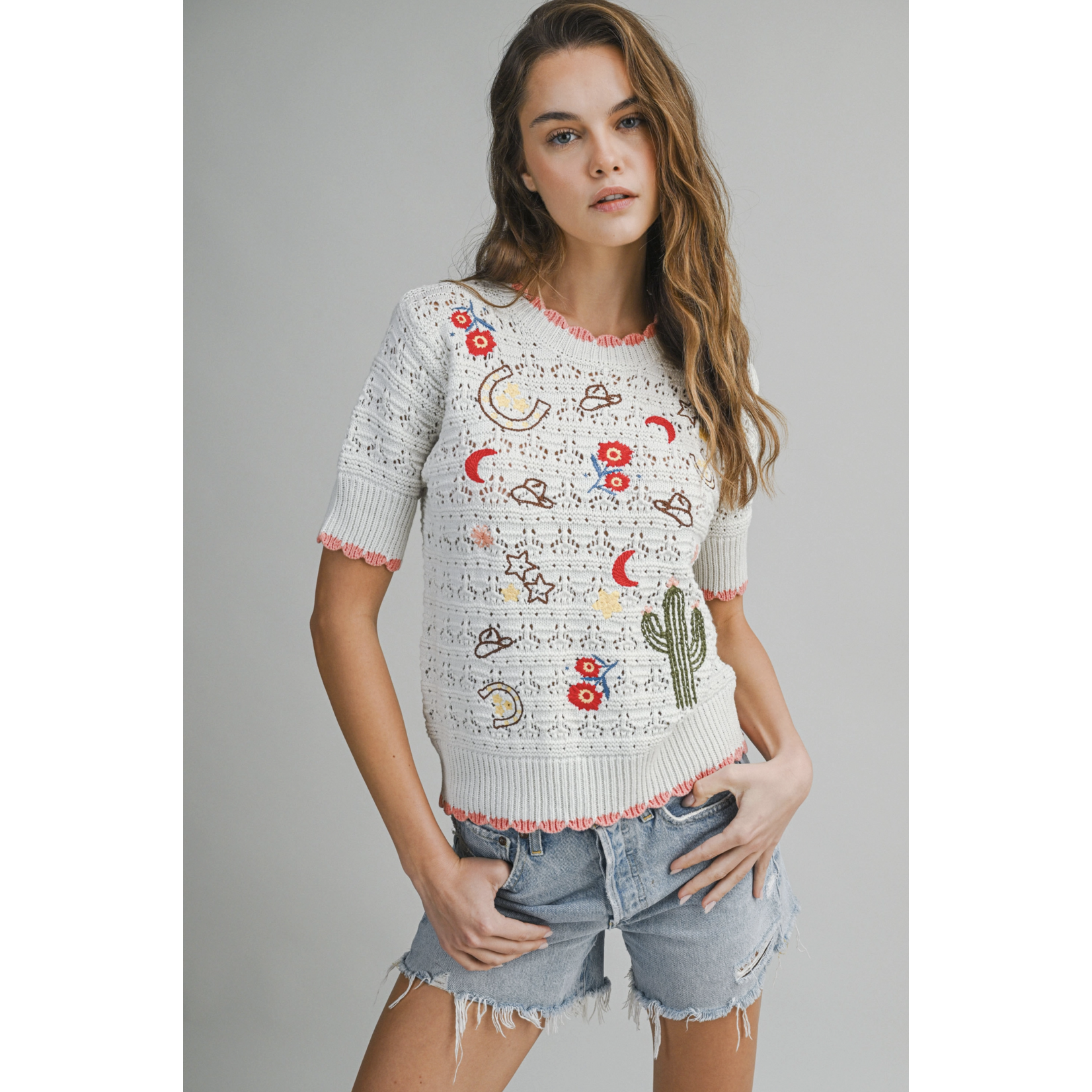 Western Embroidered Fine Knit