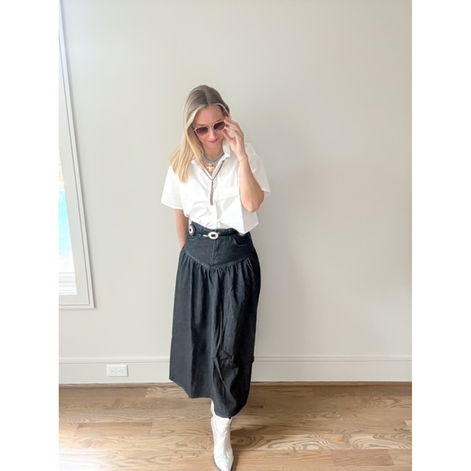Evie Denim Maxi Skirt Blk