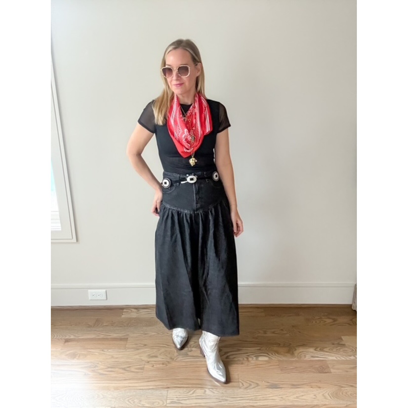 Evie Denim Maxi Skirt Blk